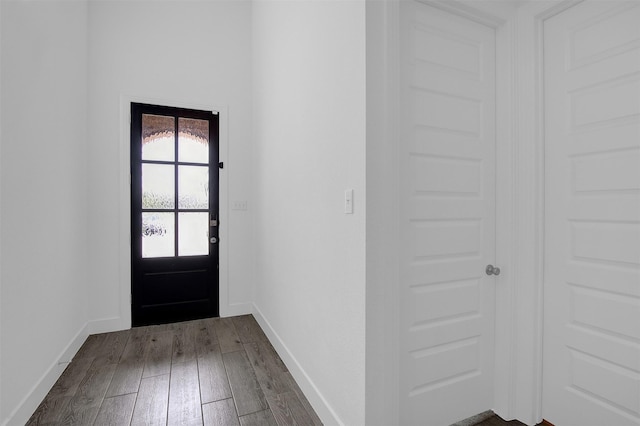 doorway to outside with dark wood-type flooring