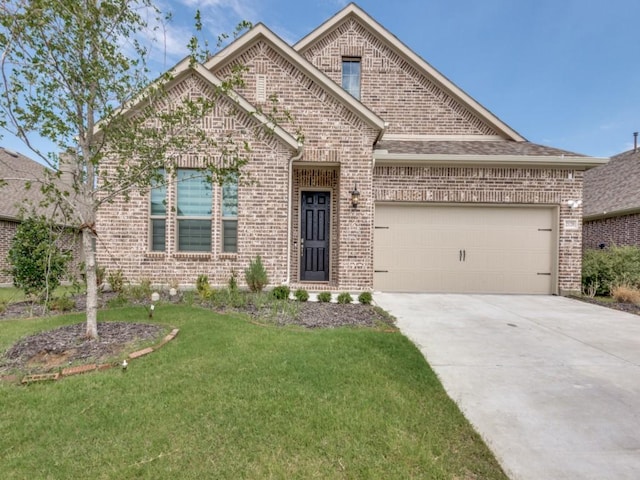 view of front of house with a garage and a front yard