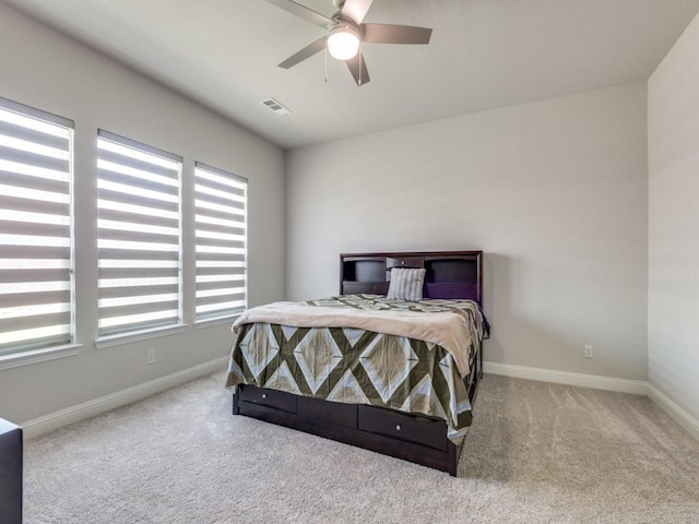 bedroom featuring carpet floors and ceiling fan