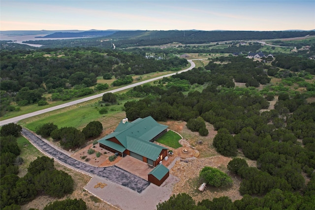 view of aerial view at dusk