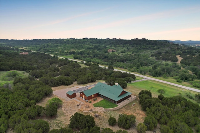 view of aerial view at dusk