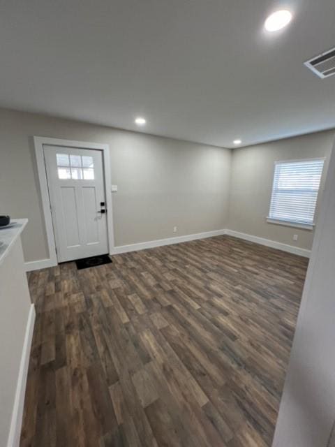 232 Alto Dr, Garland, TX 75040 - entrance foyer featuring recessed lighting, dark wood-style flooring, visible vents, and baseboards