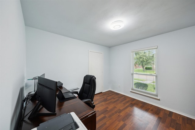 office with dark hardwood / wood-style floors