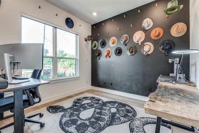 office space featuring light hardwood / wood-style floors