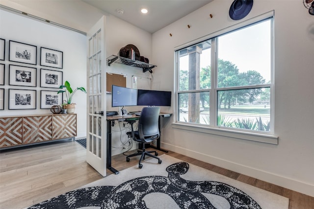 office with wood-type flooring