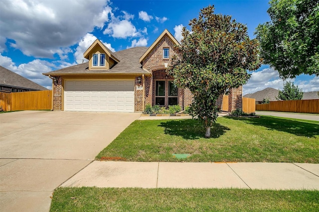 view of front facade with a garage and a front lawn