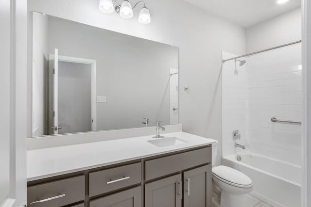 full bathroom featuring shower / tub combination, vanity, and toilet