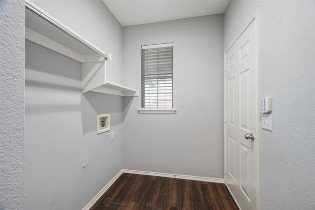 clothes washing area with washer hookup and dark hardwood / wood-style flooring