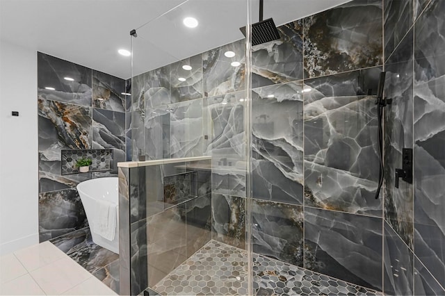 bathroom with separate shower and tub