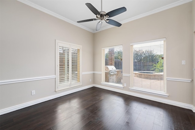 unfurnished room featuring crown molding, ceiling fan, and hardwood / wood-style floors