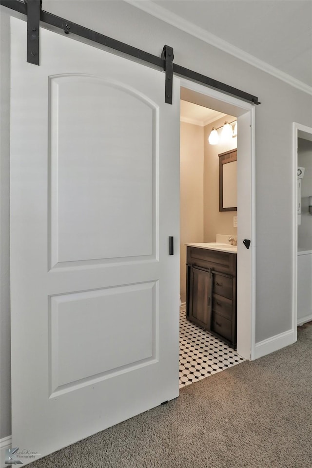 bathroom featuring crown molding and vanity