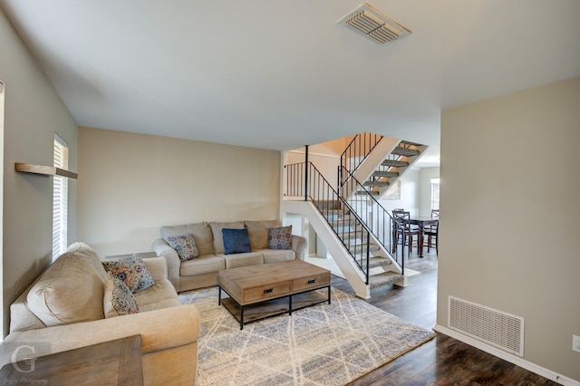 living room with wood-type flooring