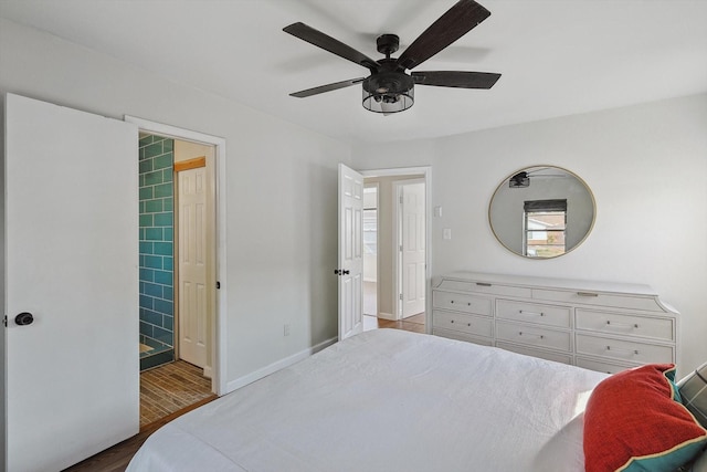 bedroom featuring ceiling fan and wood-type flooring