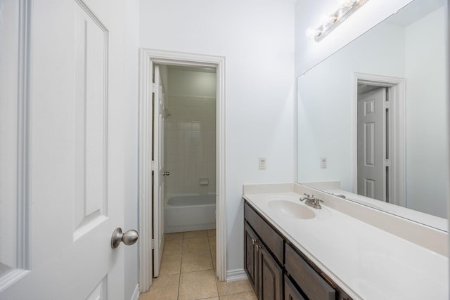 bathroom featuring tile patterned flooring, vanity, and tiled shower / bath combo