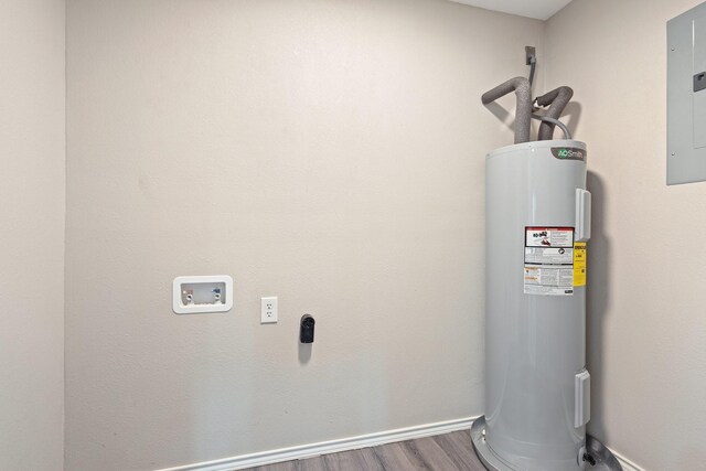 utility room featuring electric panel and water heater