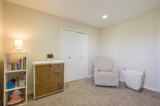 sitting room with light colored carpet