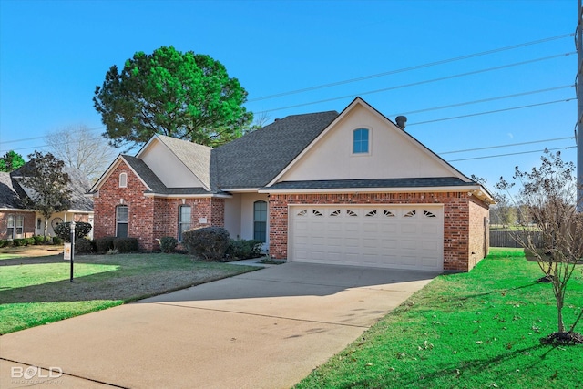 front facade featuring a garage and a front yard