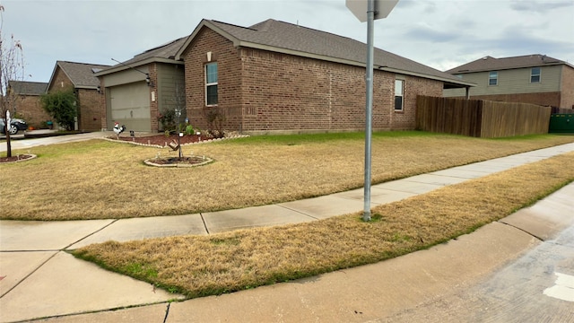 view of home's exterior with a garage and a lawn