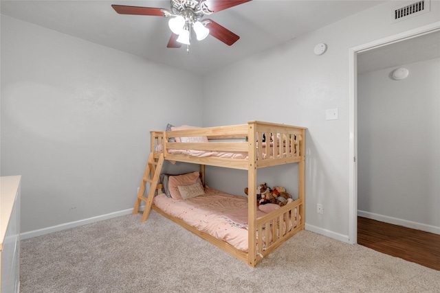 bedroom with carpet flooring and ceiling fan