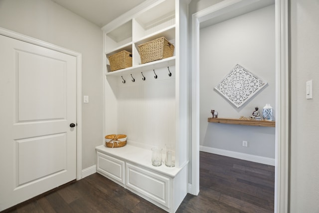 mudroom featuring dark wood-type flooring