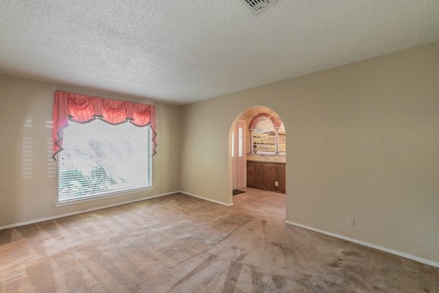 carpeted spare room with a textured ceiling