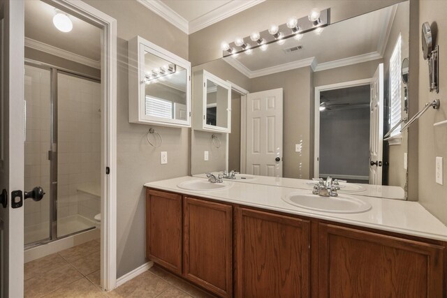 2204 Stonepark Pl, Mckinney, TX 75071 - full bathroom featuring a sink, tile patterned floors, a stall shower, and double vanity