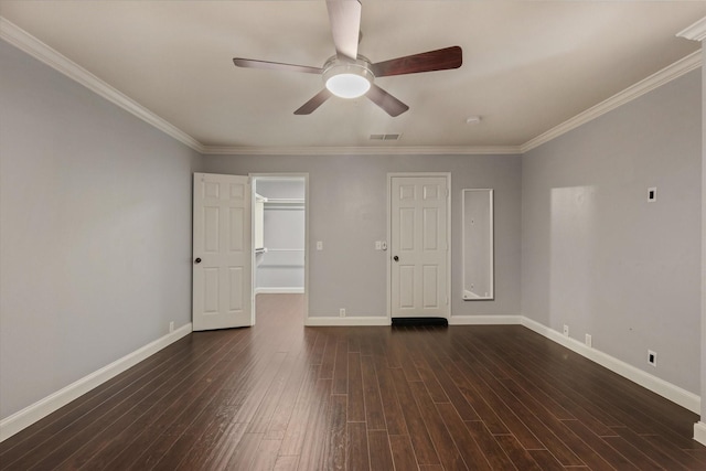 2204 Stonepark Pl, Mckinney, TX 75071 - unfurnished room with baseboards, dark wood-style floors, ornamental molding, and ceiling fan