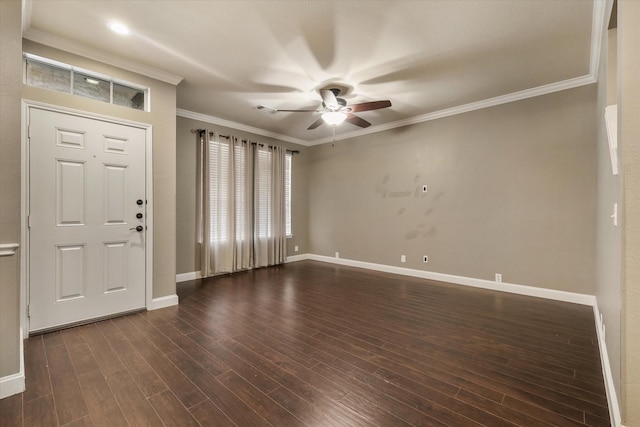 2204 Stonepark Pl, Mckinney, TX 75071 - foyer with baseboards, ornamental molding, dark wood finished floors, and ceiling fan