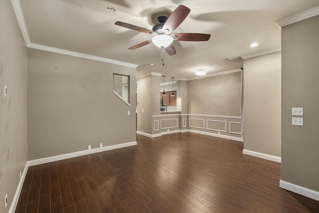 2204 Stonepark Pl, Mckinney, TX 75071 - empty room with a ceiling fan, dark wood finished floors, and ornamental molding