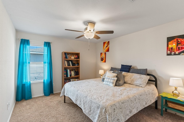 bedroom with carpet flooring and ceiling fan