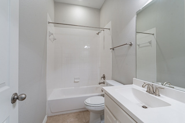 full bathroom with tile patterned flooring, shower / bathing tub combination, vanity, and toilet