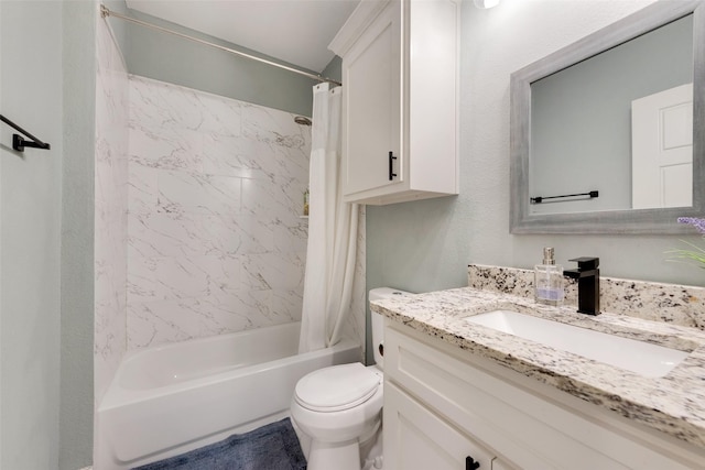 full bathroom with vanity, toilet, and shower / bath combo with shower curtain