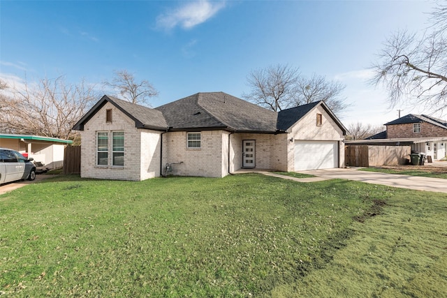 view of front facade featuring a front yard and a garage