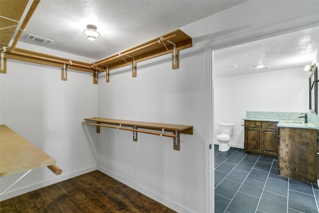 walk in closet featuring sink and dark hardwood / wood-style flooring