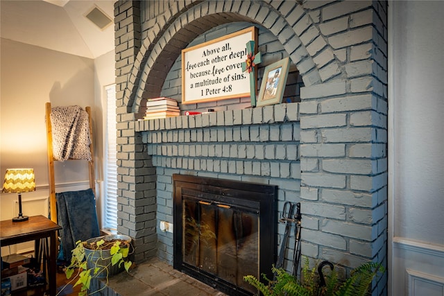 interior details featuring a fireplace