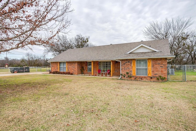 201 Fox Ln, Burleson, TX 76028 - ranch-style home with a gate, brick siding, covered porch, and roof with shingles