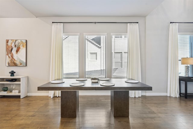 dining area with dark hardwood / wood-style flooring