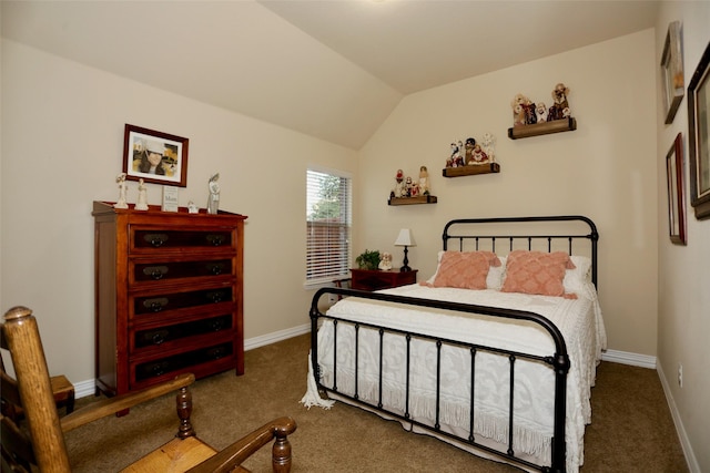 carpeted bedroom featuring vaulted ceiling