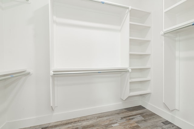 walk in closet with hardwood / wood-style floors