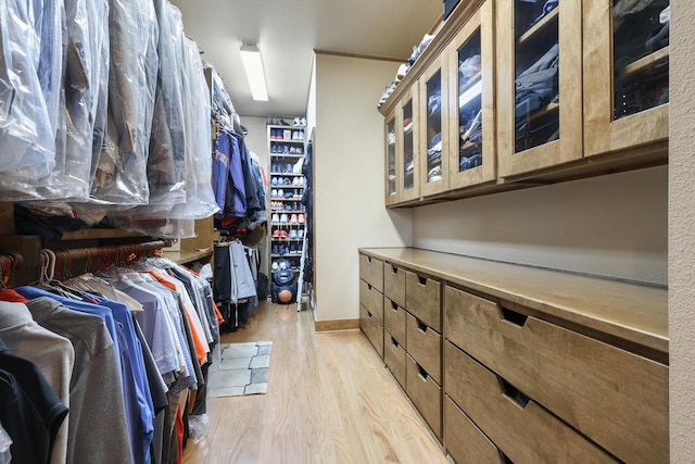 spacious closet with light hardwood / wood-style floors