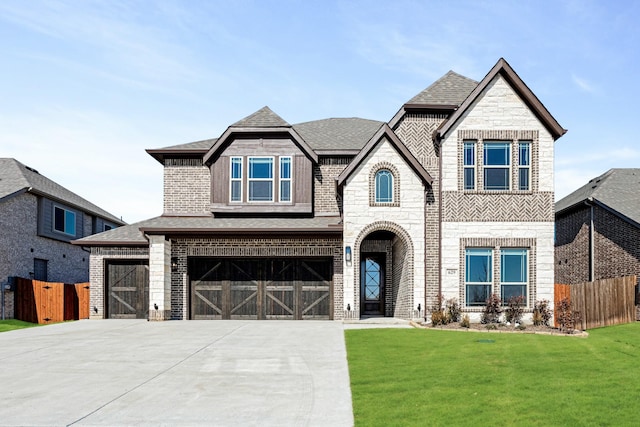 view of front of home featuring a garage and a front lawn