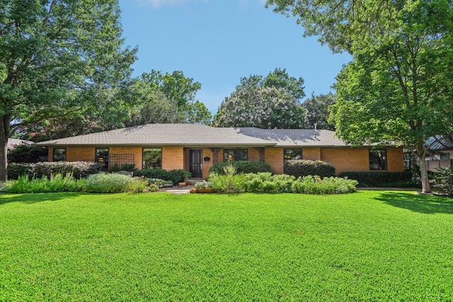 ranch-style home featuring a front lawn