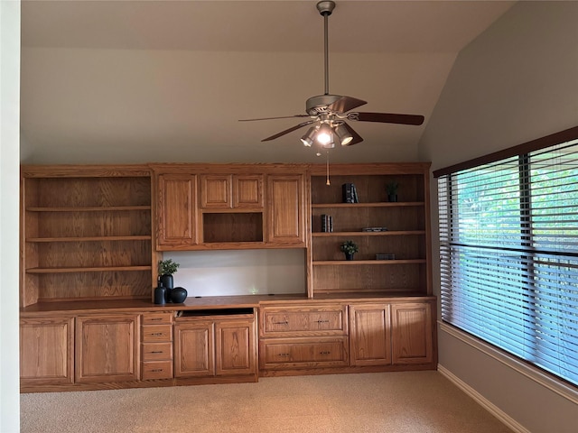 10104 Southpoint Ct, Denton, TX 76207 - unfurnished office featuring ceiling fan, lofted ceiling, and light carpet