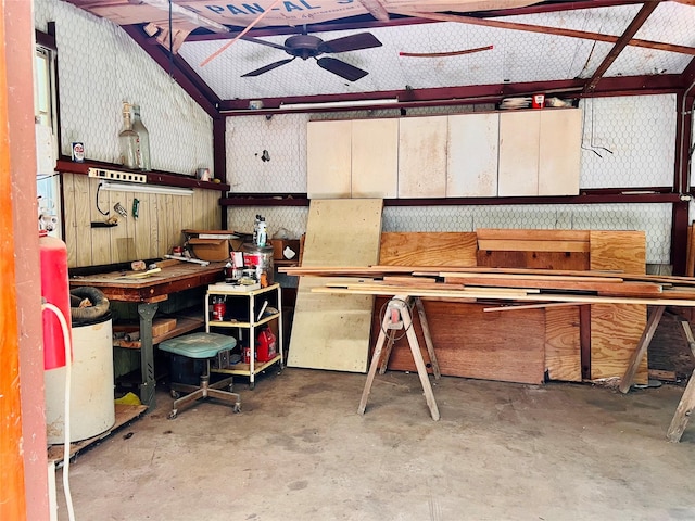 1721 Cooper Dr, Irving, TX 75061 - interior space with a workshop area and a ceiling fan
