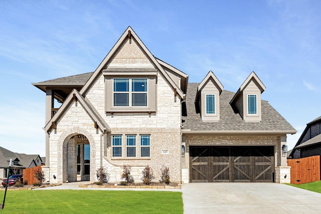 view of front of home with a garage and a front yard