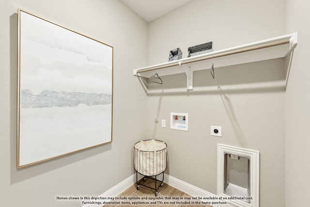 laundry room featuring hookup for a washing machine, wood-type flooring, and hookup for an electric dryer