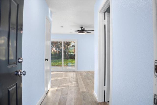 corridor with light wood-type flooring