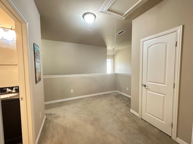 interior space featuring carpet floors and sink