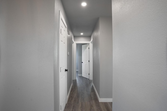 corridor with dark hardwood / wood-style floors