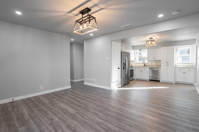 unfurnished living room featuring sink and wood-type flooring